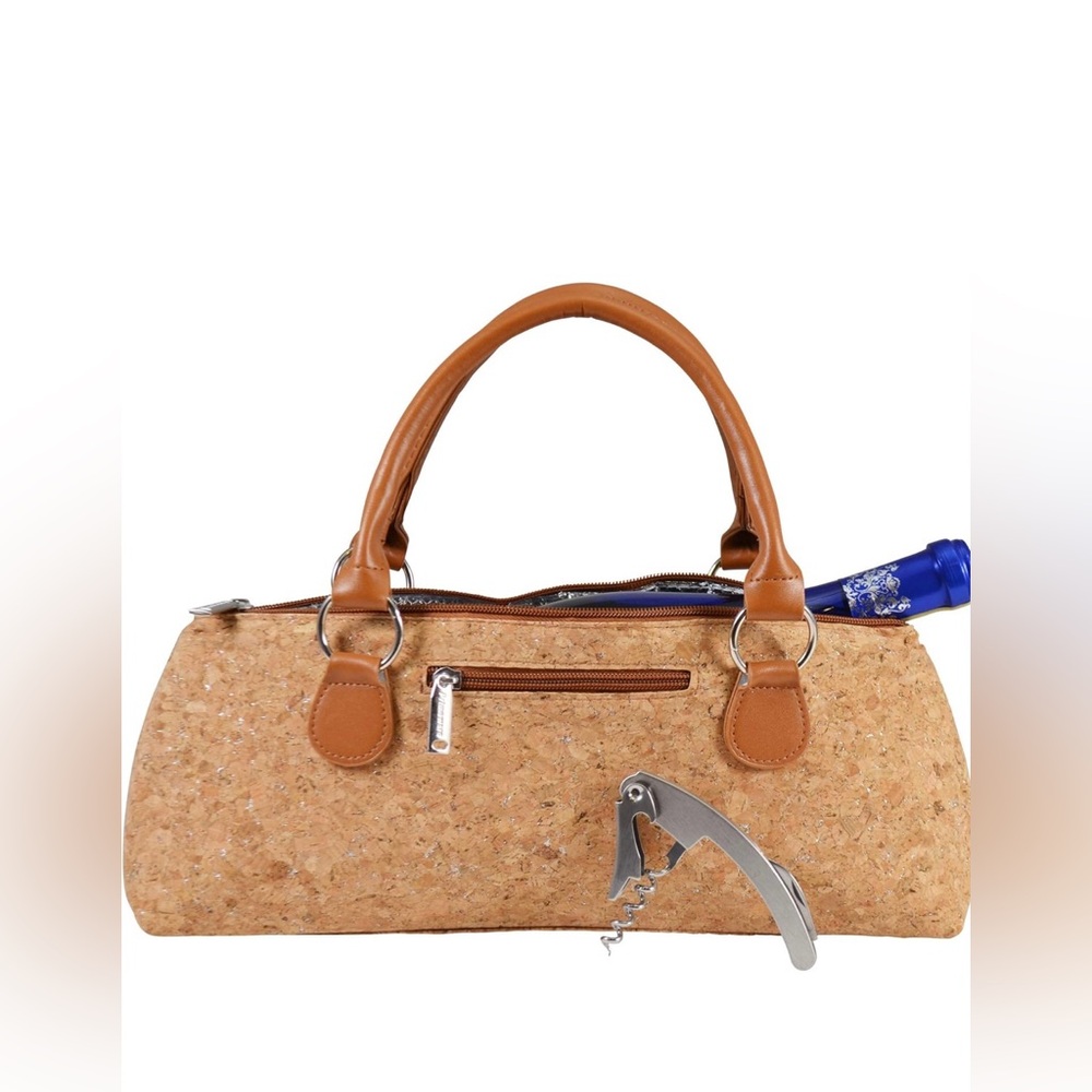 Cork Wine Tote with Tan Handles